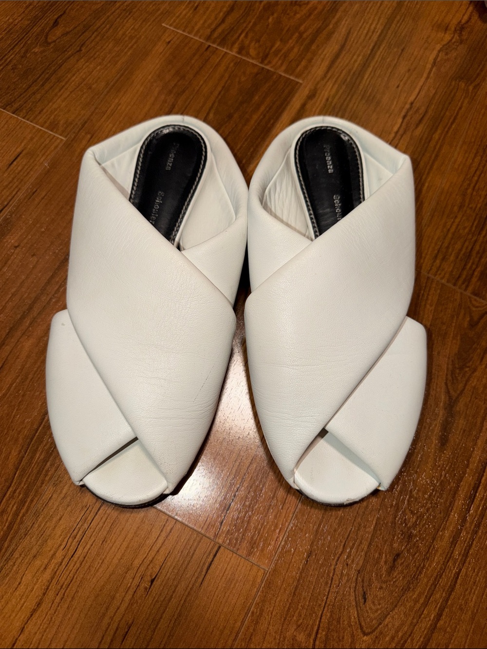 Proenza Schouler White Crisscross Leather Slide Mules - Open Toe